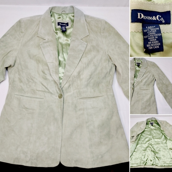 * Blazer womens large 100% leather with silky liner lapel collar pockets - Picture 3 of 11